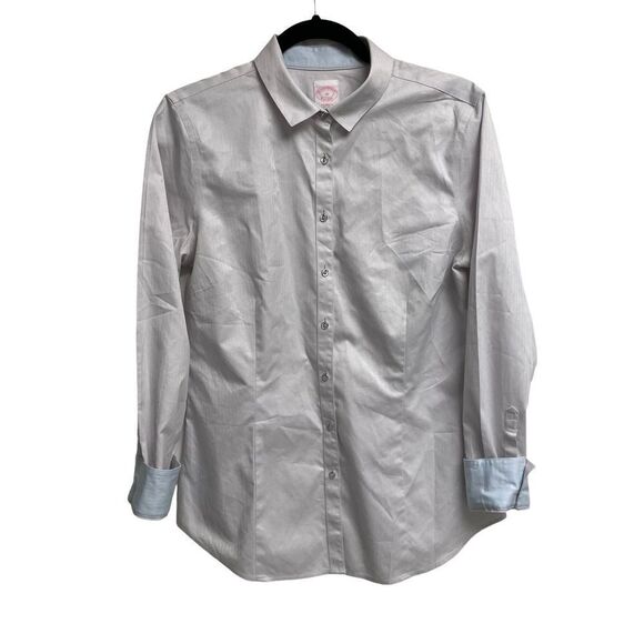 BROOKS BROTHERS Grey Cotton Button Front Long Sleeve Shirt Blouse 10 - Picture 4 of 10